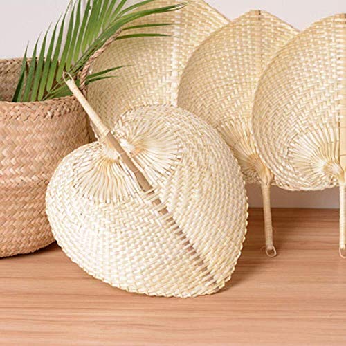 Zihuist Abanicos de Mano Ventilador de Hoja de Palma Hecho a Mano, Ventiladores de Rafia Natural Ventilador de bambú de Mano en Forma de corazón Ventilador de Verano (Size : 4 Pack)