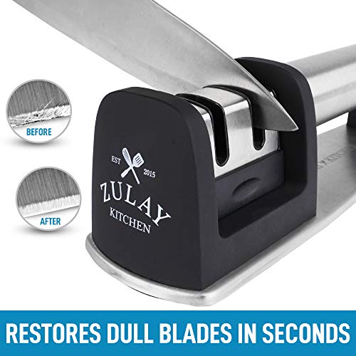 Zulay - Afilador de cuchillos para cuchillos rectos y dentados (acero inoxidable, cerámica y tungsteno)