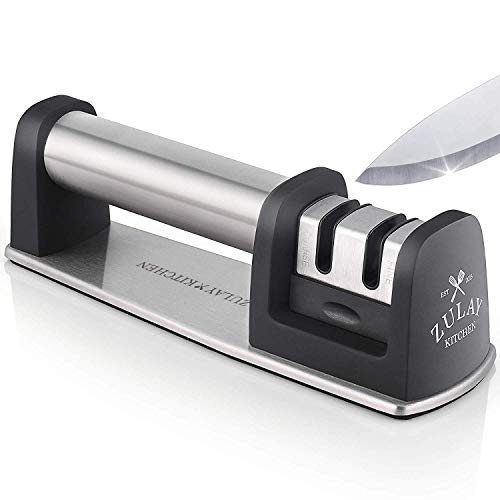 Zulay - Afilador de cuchillos para cuchillos rectos y dentados (acero inoxidable, cerámica y tungsteno)