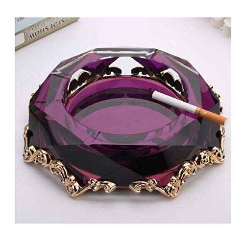 ZXL Caja de Puros, humidor Cenicero de Cristal de aleación Creativa Regalo de Personalidad de Moda cenicero Personalizado Grande Sala de Estar Cenicero Europeo (Color: púrpura)