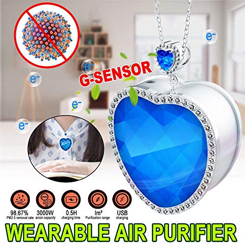 ZZSQ Purificador De Aire Usable Collar Personal Ambientador De Aire Generador De Ionizador Negativo Portátil La Carga por USB Elimina El Olor A Humo/Olores para Los Amantes Blue Ocean Heart
