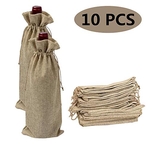 10 Bolsas de vino de arpillera, Bolsas de vino de yute Bolsas de vino de 35 x 15 cm Bolsas de vino para guardar regalos Bolsas de organización con bolsas de yute (marrón)