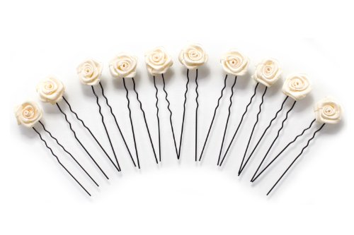 10 horquillas con rosas - accesorios para el cabello - para cabello plano - negro - Beige
