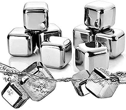 10 piedras de whisky de acero inoxidable para enfriar cubitos de hielo, cubitos de hielo de metal reutilizables para bebidas