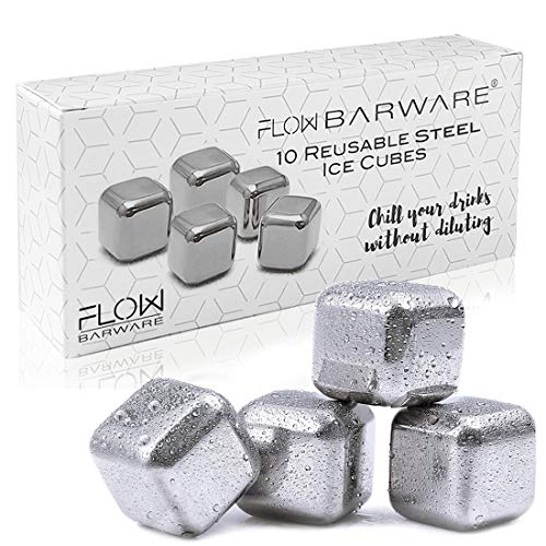10 piedras de whisky de acero inoxidable para enfriar cubitos de hielo, cubitos de hielo de metal reutilizables para bebidas