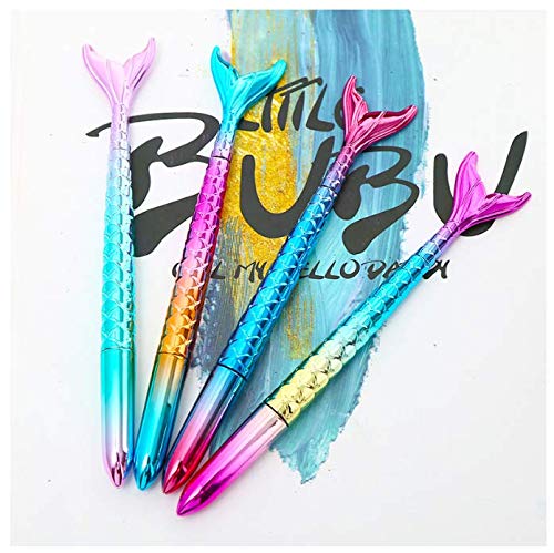 10 piezas de bolígrafos de sirena y 1 estuche de lápiz de cola de pez de lentejuelas, juego de papelería para recuerdos de fiesta para niñas (tinta negra)