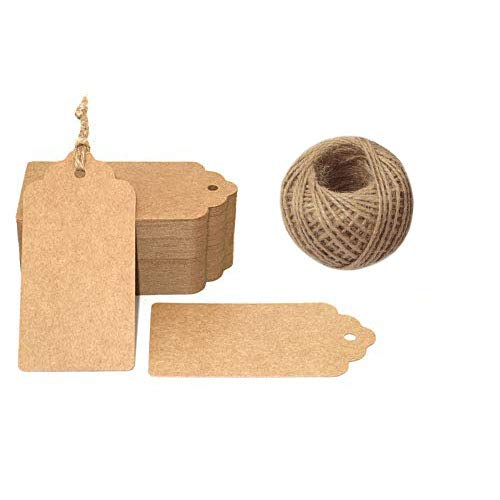 100 Etiquetas de Papel Kraft,Etiquetas de Regalo,Equipaje Etiquetas de las etiquetas de Boda con 30 Metros de Cuerda de Yute para decorar regalos(5x10cm)