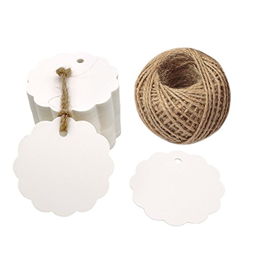 100 Etiquetas de Papel Kraft,Etiquetas de Regalo,Equipaje Etiquetas de las etiquetas de Boda con 30 Metros de Cuerda de Yute para decorar regalos(6x6cm)