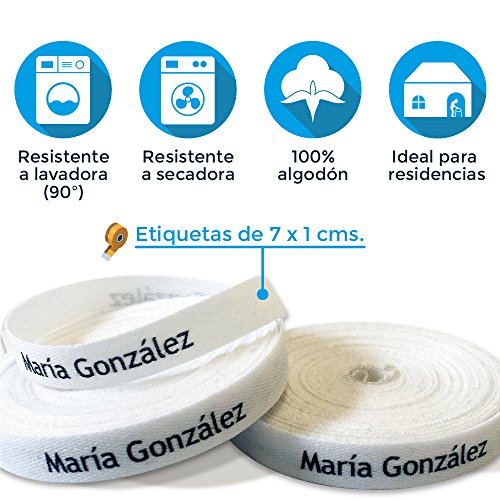 100 etiquetas para coser a la ropa. Etiquetas personalizadas de tela 100% ALGODÓN. Cintas de nombre para guarderías, escuelas, colegios y residencias.