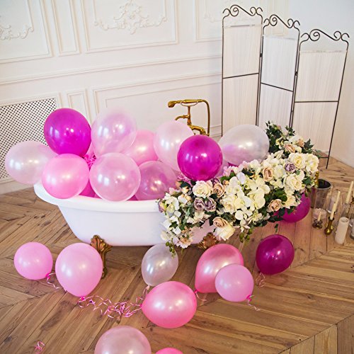 100 Globos rosas de látex + Cinta rosa + Soportes + Pegatinas de pared de globos | 5 colores mezclados | Fiesta rosa, Primera Comunion, Bautizo Niña, Boda, Cumpleaños | 30 centímetros | Helio o Aire