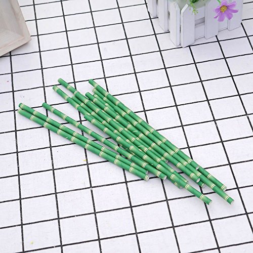 100 Pack Pajas de Papel de Nivel Comestible, Modelo de Bambú, Decoración para Fiestas Boda Celebraciones (Verde)