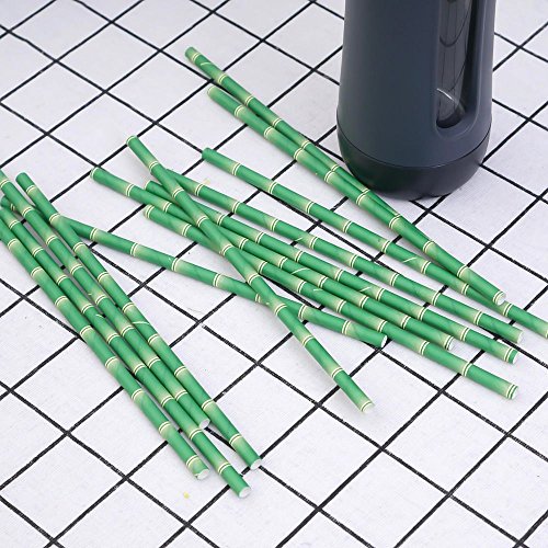 100 Pack Pajas de Papel de Nivel Comestible, Modelo de Bambú, Decoración para Fiestas Boda Celebraciones (Verde)