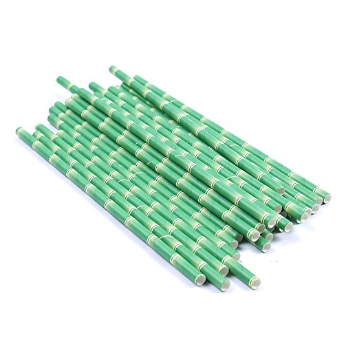 100 Pack Pajas de Papel de Nivel Comestible, Modelo de Bambú, Decoración para Fiestas Boda Celebraciones (Verde)
