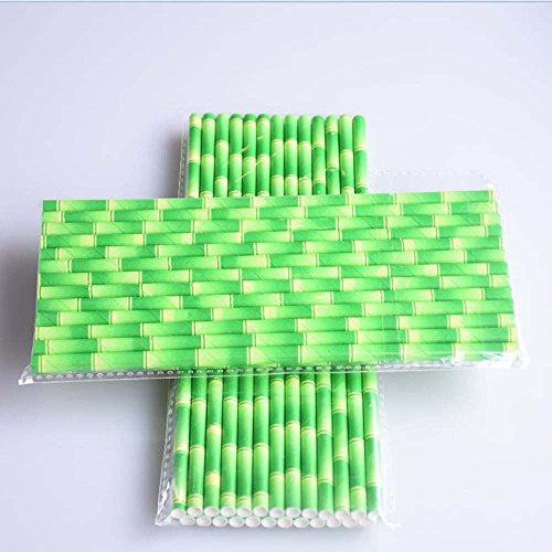 100 Pack Pajas de Papel de Nivel Comestible, Modelo de Bambú, Decoración para Fiestas Boda Celebraciones (Verde)