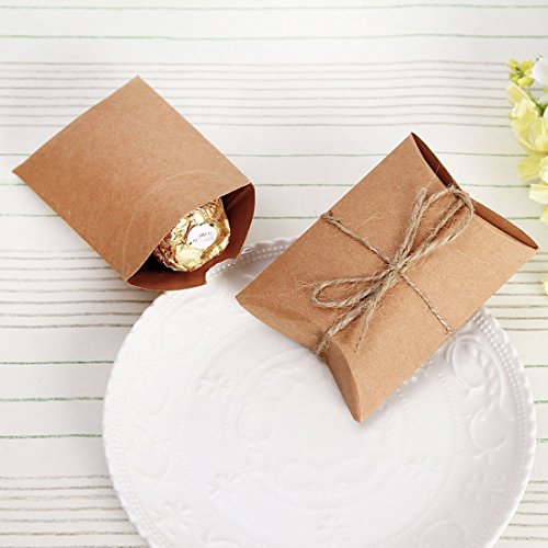 100 pcs Bolsas de Caramelos Kraft Vintage Marrón+ 60M Cuerda+100 Adhesivo Pegatinas para Galletas Boda Cumpleaños Navidad(6.5 * 9cm)