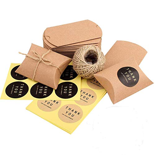 100 pcs Bolsas de Caramelos Kraft Vintage Marrón+ 60M Cuerda+100 Adhesivo Pegatinas para Galletas Boda Cumpleaños Navidad(6.5 * 9cm)