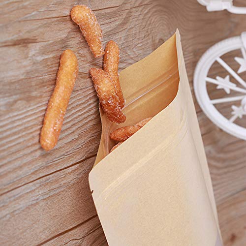 100 PCS Bolsitas Papel Kraft , con ventana transparente bolsas de papel papel kraft , de hermética alimentos reutilizables bolsa papel para alimentos té granos de semillas frutas secas