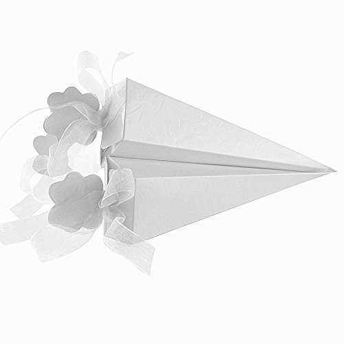 100 pcs Cajas Conos de Bombones para Guardar Arroz, Caramelos, Galletas Pequeñas Regalo, Detalle, Recuerdo, Decoración, Favor para Invitados de Boda (4x4x15,5 cm) (Blanco)