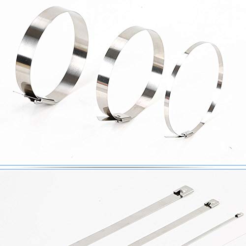 100 Pieza 4.6 * 250mm Bridas de acero inoxidable, Correa autoblocante marina Correas de metal cables de señalización Corbata de escape Envoltura de escape Recubierto Bloqueo Zip Ties
