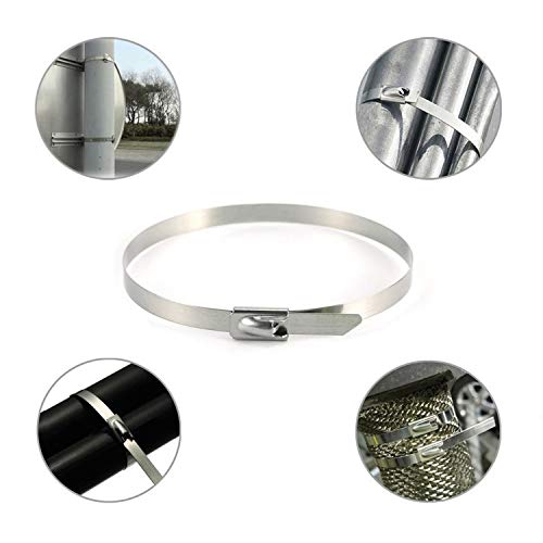 100 Pieza 4.6 * 250mm Bridas de acero inoxidable, Correa autoblocante marina Correas de metal cables de señalización Corbata de escape Envoltura de escape Recubierto Bloqueo Zip Ties