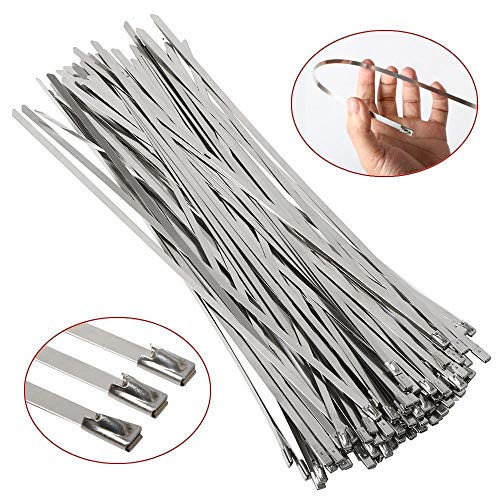 100 Pieza 4.6 * 250mm Bridas de acero inoxidable, Correa autoblocante marina Correas de metal cables de señalización Corbata de escape Envoltura de escape Recubierto Bloqueo Zip Ties