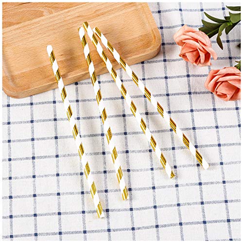 100 piezas Pajitas de Papel oro para fiesta con Dulce Diseño, Oro Raya, Billante doradas, onads estrellas, lunares pajitas