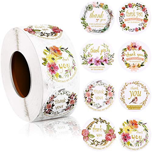 1000 Piezas Pegatinas de Thank You for Supporting My Business 1,5 Pulgadas Calcomanías de Etiqueta de Negocios Florales Redondas Etiquetas Adhesivas con Estampado de Flores para Panaderías Negocio