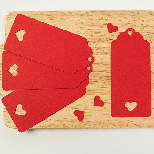 100pc Hollow corazón Kraft etiquetas de papel, crivers 1,6 x 3,5 pulgadas etiquetas de regalo con libre 65.6 Pies Naturales Yute Twine para Navidad boda Favor regalo, color rosso