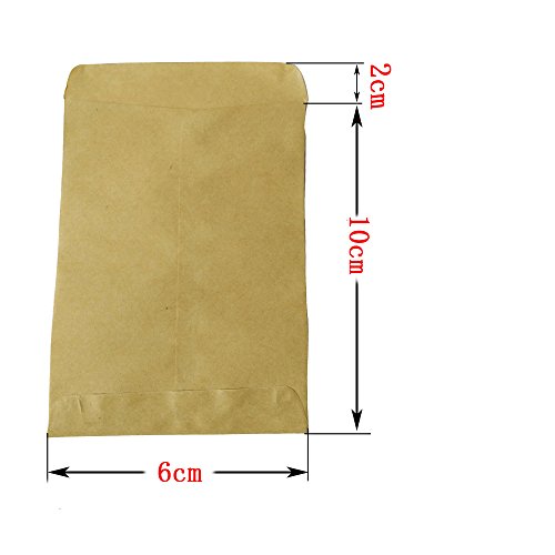 100pcs 6 * 10CM Bolsas Bolsitas Papel Kraft Pequeño Marrón Estraza Alimentos Bolsitas Mini Papel Paquete para Semilla Regalo Joyería Caramelos + (4.5cm) 10Hojas 120pcs Pegatina de papel kraft