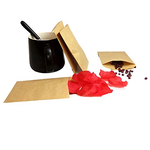 100pcs 6 * 10CM Bolsas Bolsitas Papel Kraft Pequeño Marrón Estraza Alimentos Bolsitas Mini Papel Paquete para Semilla Regalo Joyería Caramelos + (4.5cm) 10Hojas 120pcs Pegatina de papel kraft