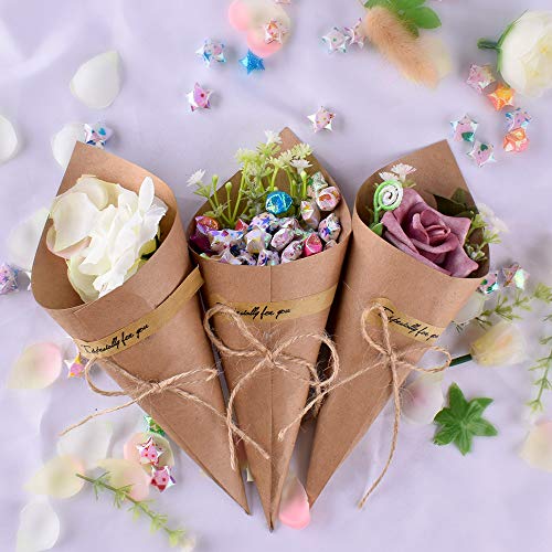 100pcs Cono Arroz Boda Retro Papel Kraft Ramo de Bolsas de Caramelo de Chocolate Cajas de Boda Cuerda (100pcs)