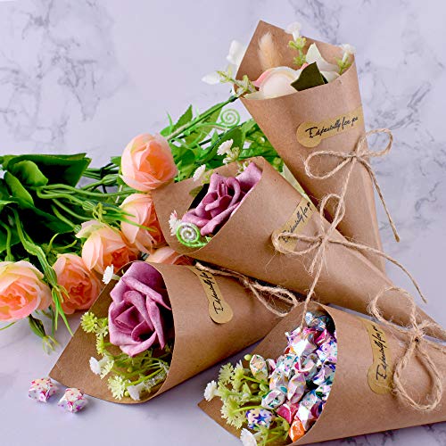 100pcs Cono Arroz Boda Retro Papel Kraft Ramo de Bolsas de Caramelo de Chocolate Cajas de Boda Cuerda (100pcs)