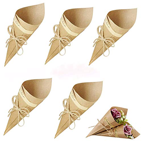 100pcs Cono Arroz Boda Retro Papel Kraft Ramo de Bolsas de Caramelo de Chocolate Cajas de Boda Cuerda (100pcs)