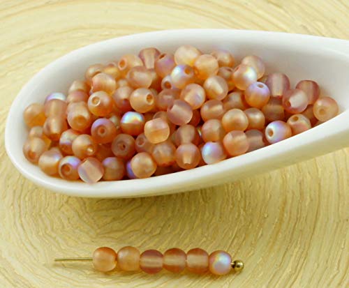 100pcs Mate Cristal arco iris Naranja Escarchada Ronda checa Perlas de Vidrio Pequeño Espaciador de Semillas Rocailles 3mm