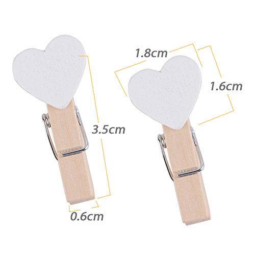100pcs Mini Pinzas de Madera Pequeñas con Corazón Blanca 3.5cm Adorno de Fotos Ropa para Celebración Navidad Boda Papel Fotográfico Clips de Artesanía