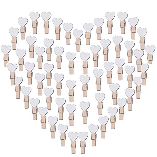 100pcs Mini Pinzas de Madera Pequeñas con Corazón Blanca 3.5cm Adorno de Fotos Ropa para Celebración Navidad Boda Papel Fotográfico Clips de Artesanía