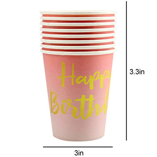102 Piezas Color Rosa y Dorado para Celebración de Cumpleaños Infantil – Artículos de Fiesta Desechables de Cartón - Vasos, Platos, Mantel, Servilletas y más – Accesorios de Vajilla y Decoración
