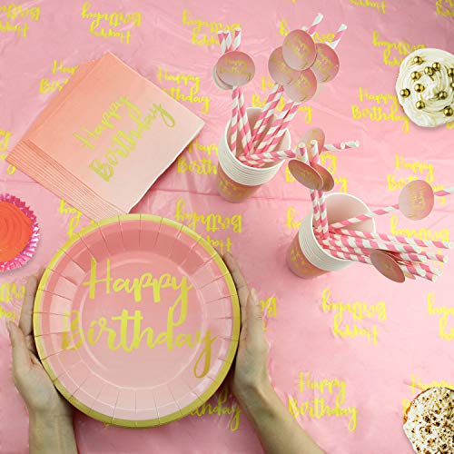102 Piezas Color Rosa y Dorado para Celebración de Cumpleaños Infantil – Artículos de Fiesta Desechables de Cartón - Vasos, Platos, Mantel, Servilletas y más – Accesorios de Vajilla y Decoración