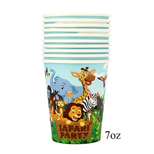 102 piezas de Accesorios para Fiesta Safari Artículos de Decoración de Celebración Temática de Animales Set de Pancarta, Platos, Vasos, Servilletas y Mantel, 25 Personas