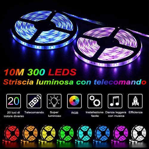 10M Tira LED RGB 5050 300 Leds, IP65 Impermeable Multicolor Tiras LED de Luces LED Kit Completo para Hogar, Restaurante, Cocina, Porche, Oficina, Dormitorio