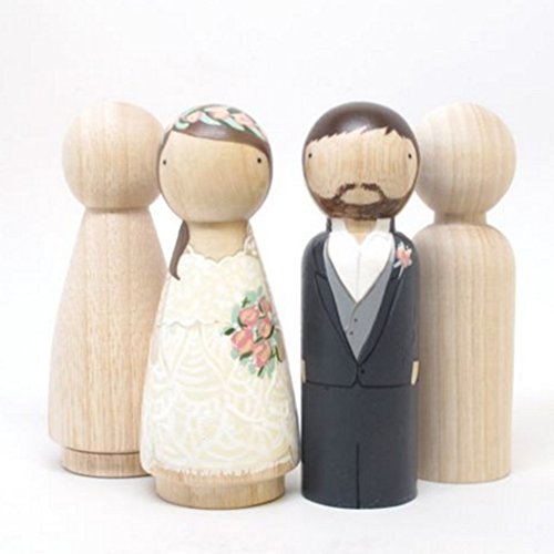 10pcs macho novio claro blanco clavija muñecas Primeros de la torta de boda Figuras de madera - 3, 6mm
