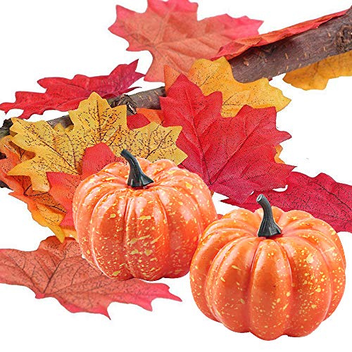 112 piezas decoraciones de Halloween,12 piezas falsas calabazas de Halloween decoraciones artificiales de calabaza y 100 hojas falsas de arce para otoño,Acción de Gracias,decoración de mesa