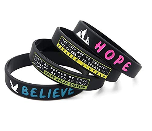 11thGear - Pulsera de goma de silicona con diseño de festival positivo y motivacional para niños, hombres, mujeres, 2020, Dream Believe Hope Create [juego de 4 pulseras]