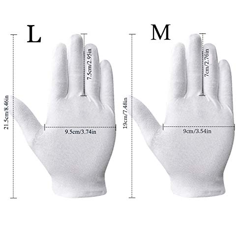 12 pares Guantes de algodón blanco Guantes de Tela Guantes terapéuticos hidratantes cosméticos para manos secas, belleza, monedas, joyería e inspección de plata – Unisex