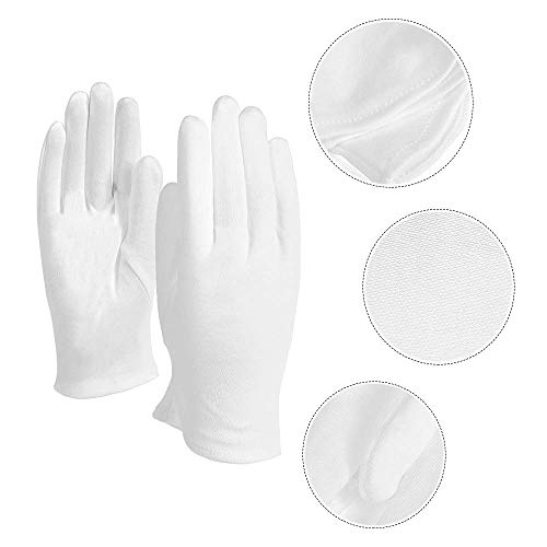 12 pares Guantes de algodón blanco Guantes de Tela Guantes terapéuticos hidratantes cosméticos para manos secas, belleza, monedas, joyería e inspección de plata – Unisex