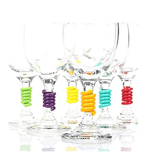 12 PCS Marcadores de Copas,Tangger Anillo de Copa de Vino Plastico Espiral Etiquetas para Bar Fiesta Todas las Ocasiones,6 Colores