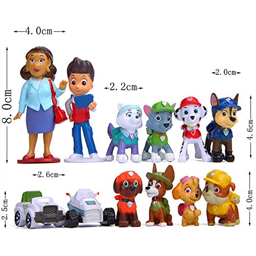 12 piezas Caricatura Paw Dog Patrol Cake Topper/Mini Juego de Figuras, Niños Mini Juguetes Baby Shower Fiesta de cumpleaños Pastel Decoración Suministros
