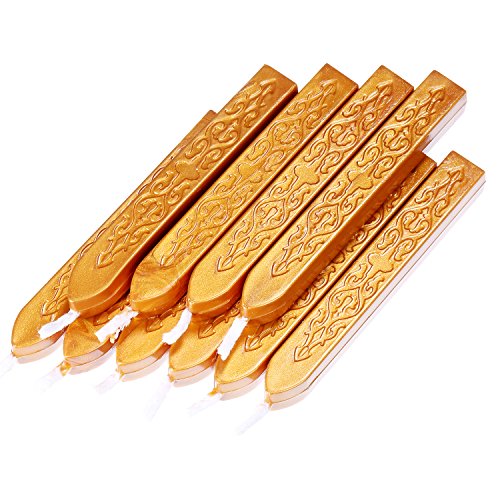 12 Piezas de Barras de Cera de Sello con Mechas Cera de Sellado de Manuscrito de Fuego Antiguo para Sello de Cera (Color Dorado)