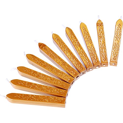 12 Piezas de Barras de Cera de Sello con Mechas Cera de Sellado de Manuscrito de Fuego Antiguo para Sello de Cera (Color Dorado)