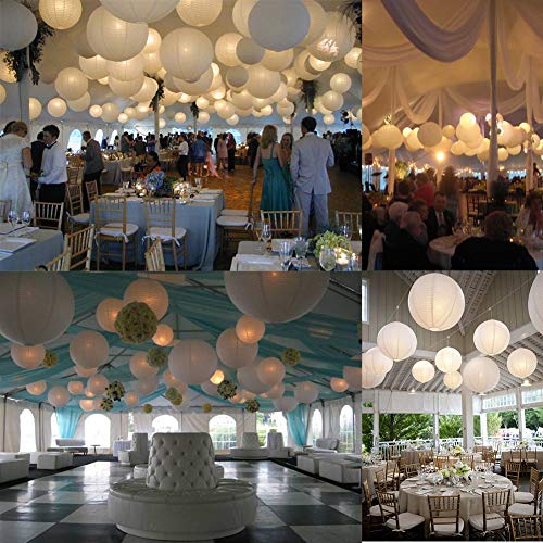 12 piezas- Linternas de papel redondas, Funmo decoración de linterna de papel redonda, fiesta, cumpleaños, Navidad y bodas, farolillos (Distintos tamaños, Blanca)